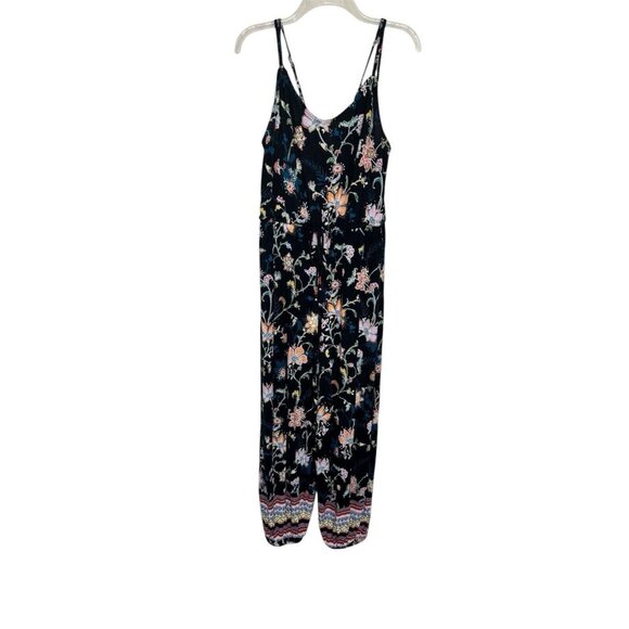 Anthropologie Luka Jumpsuit Small Black Floral Stretchy Jogger Elastic Tie Waist - Picture 2 of 14